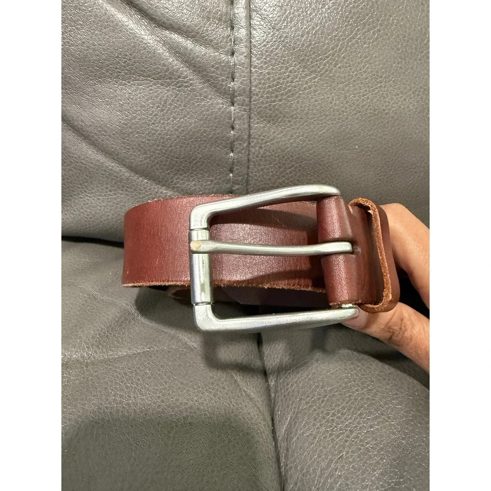 Marc O'Polo‎ Enno(B7) Burgundy Genuine Leather Belt Size 95 Silver Buckle Mens